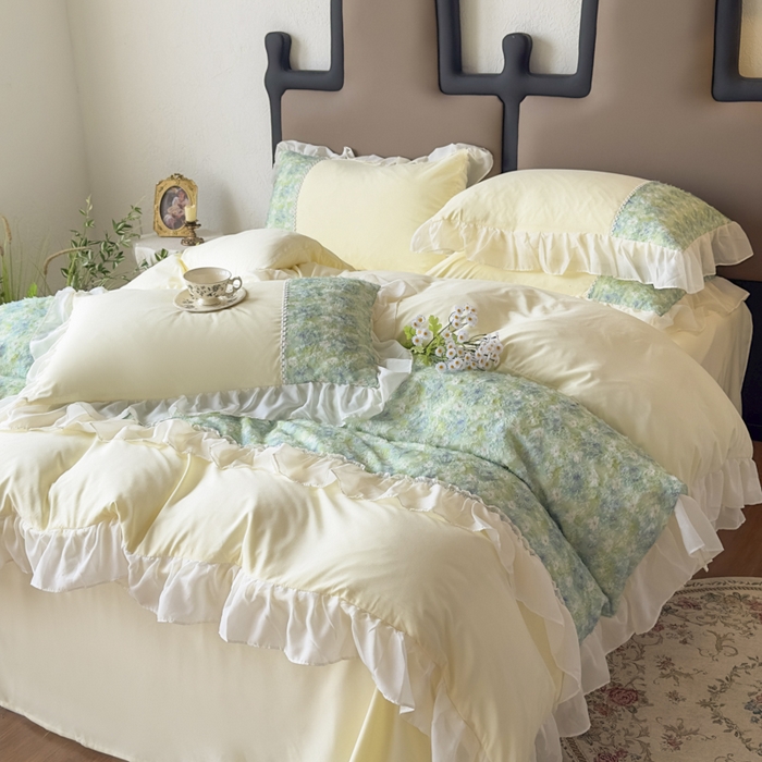 91家纺网 家纺一手货源 找家纺 （总）鼎丰家纺 2025新款法式高定雪纺花边四件套（提供买家秀）