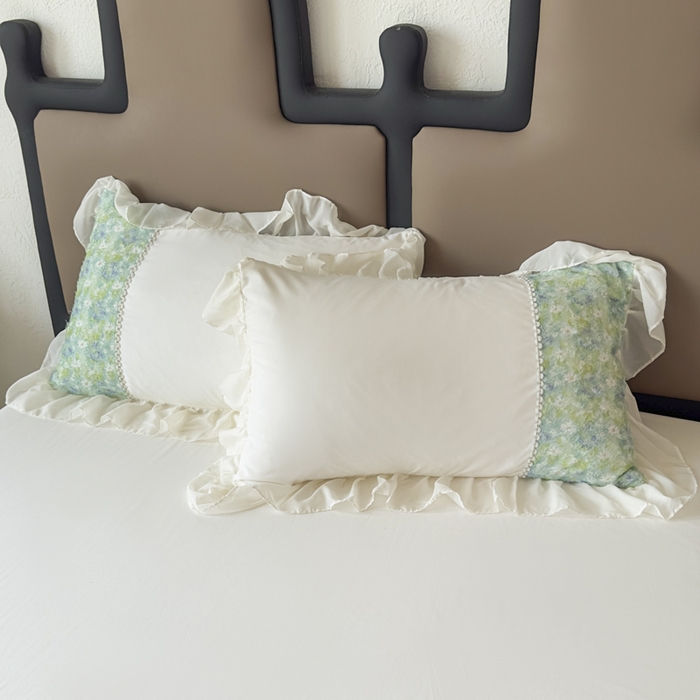 91家纺网 家纺一手货源 找家纺 鼎丰家纺 2025新款法式高定雪纺花边四件套（提供买家秀） 绿野雏语-奶白