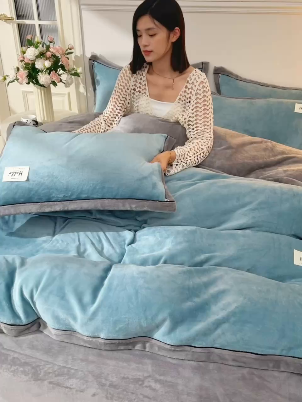 91家纺网 家纺一手货源 找家纺 （总）云恋家纺 纯色双面绒牛奶绒床上用品四件套加厚绒法兰绒床笠被套罩床单双人