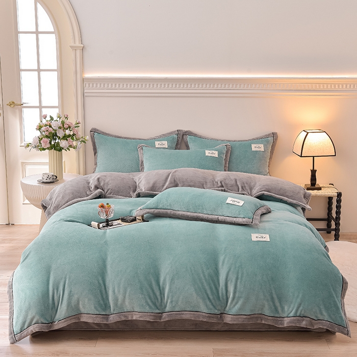 91家纺网 家纺一手货源 找家纺 （总）云恋家纺 纯色双面绒牛奶绒床上用品四件套加厚绒法兰绒床笠被套罩床单双人