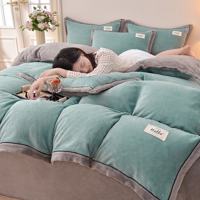 91家纺网 家纺一手货源 找家纺 （总）云恋家纺 纯色双面绒牛奶绒床上用品四件套加厚绒法兰绒床笠被套罩床单双人