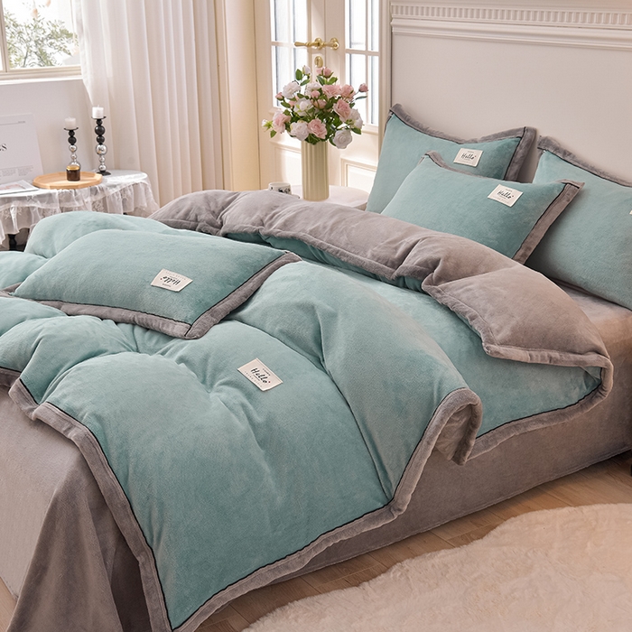 91家纺网 家纺一手货源 找家纺 （总）云恋家纺 纯色双面绒牛奶绒床上用品四件套加厚绒法兰绒床笠被套罩床单双人