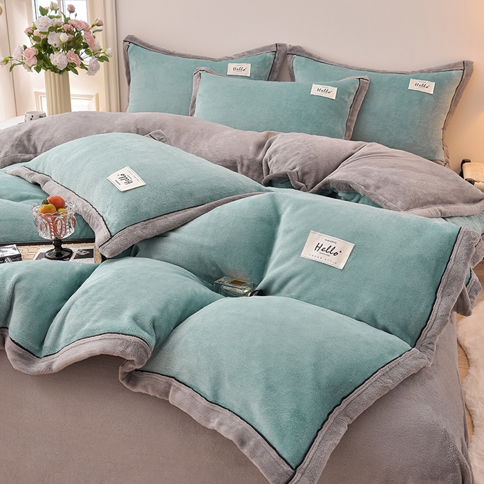 91家纺网 家纺一手货源 找家纺 （总）云恋家纺 纯色双面绒牛奶绒床上用品四件套加厚绒法兰绒床笠被套罩床单双人