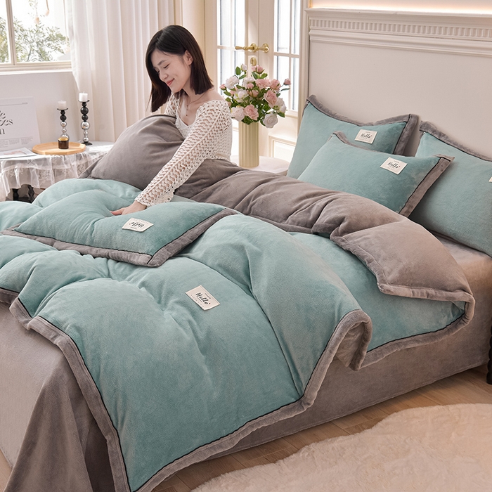 91家纺网 家纺一手货源 找家纺 （总）云恋家纺 纯色双面绒牛奶绒床上用品四件套加厚绒法兰绒床笠被套罩床单双人