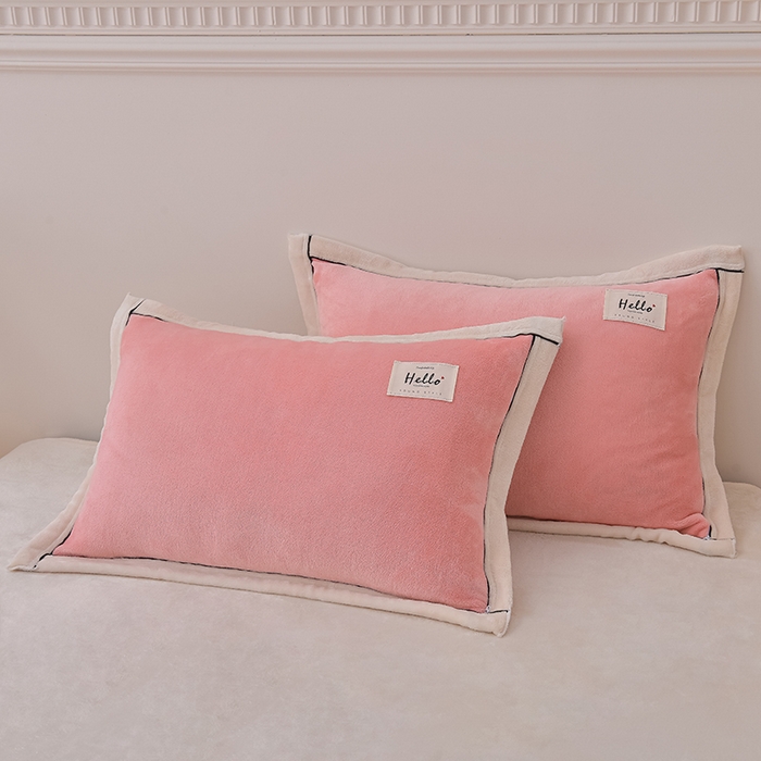 91家纺网 家纺一手货源 找家纺 云恋家纺 纯色双面绒牛奶绒床上用品四件套加厚绒法兰绒床笠被套罩床单双人 青春-粉拼米