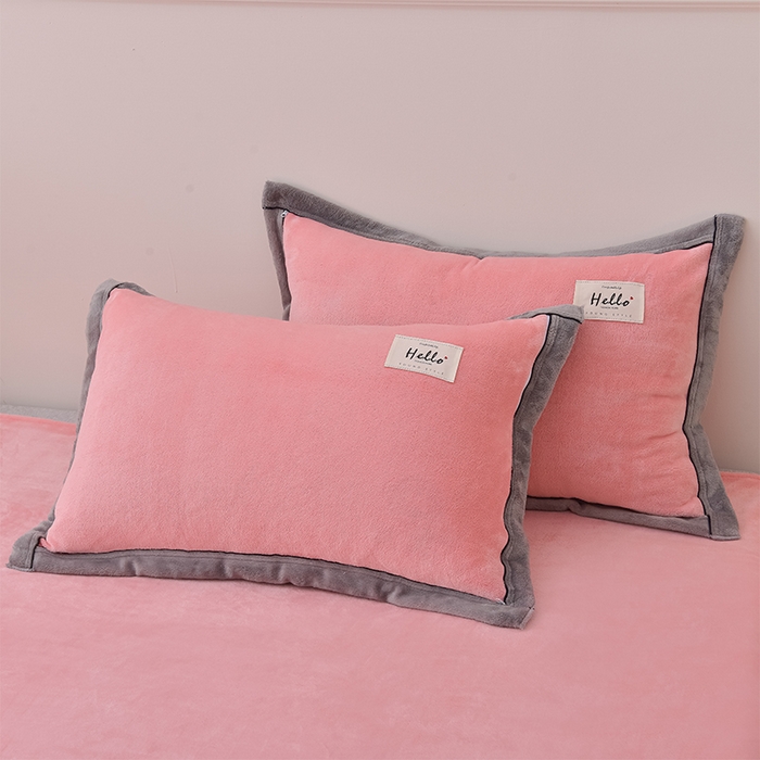 91家纺网 家纺一手货源 找家纺 云恋家纺 纯色双面绒牛奶绒床上用品四件套加厚绒法兰绒床笠被套罩床单双人 青春-粉色