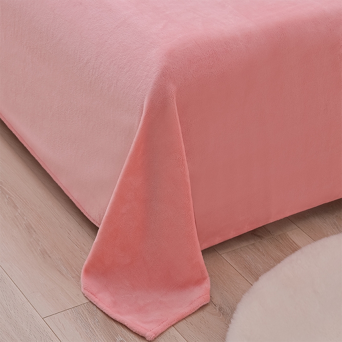 91家纺网 家纺一手货源 找家纺 云恋家纺 纯色双面绒牛奶绒床上用品四件套加厚绒法兰绒床笠被套罩床单双人 青春-粉色
