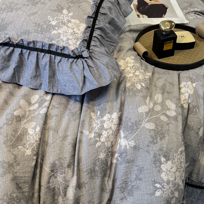 91家纺网 家纺一手货源 找家纺 玉海棠家纺 2025新款法式花边棉麻四件套 繁花