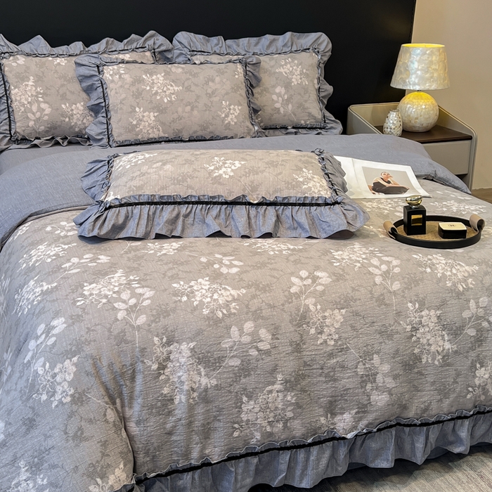 91家纺网 家纺一手货源 找家纺 玉海棠家纺 2025新款法式花边棉麻四件套 繁花