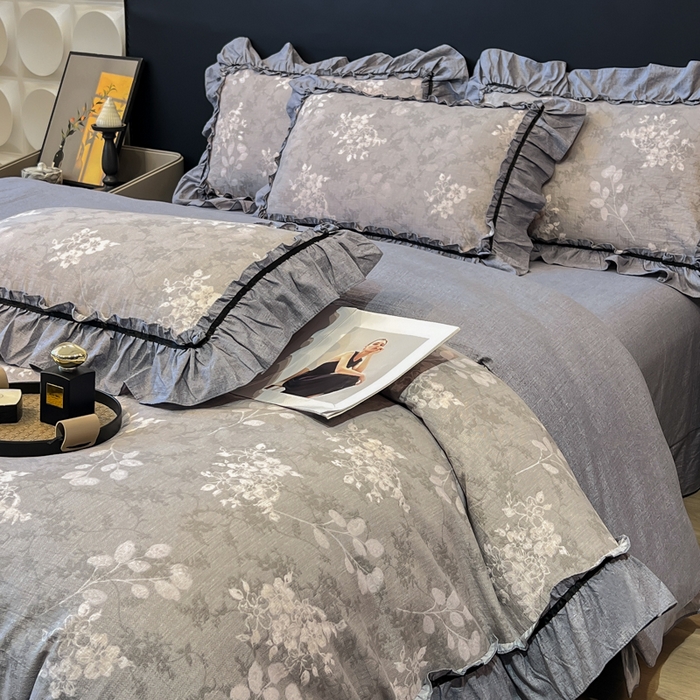 91家纺网 家纺一手货源 找家纺 玉海棠家纺 2025新款法式花边棉麻四件套 繁花