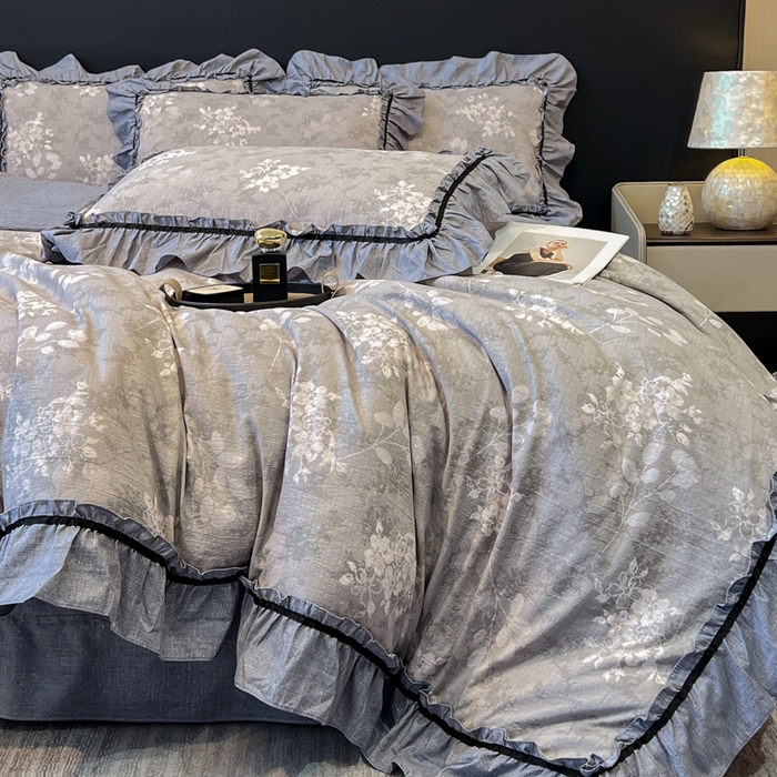 91家纺网 家纺一手货源 找家纺 玉海棠家纺 2025新款法式花边棉麻四件套 繁花