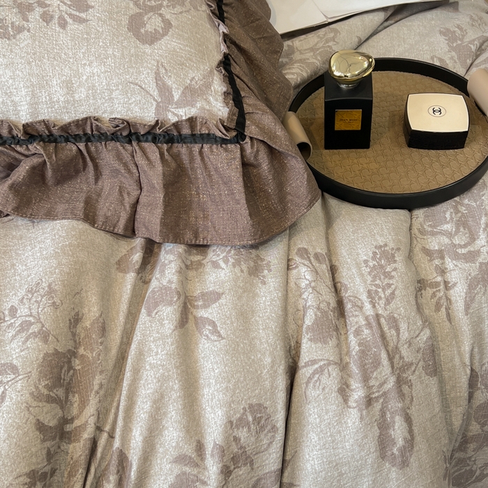 91家纺网 家纺一手货源 找家纺 玉海棠家纺 2025新款法式花边棉麻四件套 国色牡丹