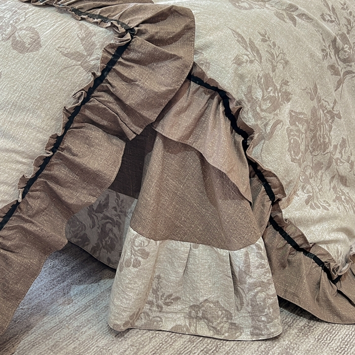 91家纺网 家纺一手货源 找家纺 玉海棠家纺 2025新款法式花边棉麻四件套 国色牡丹