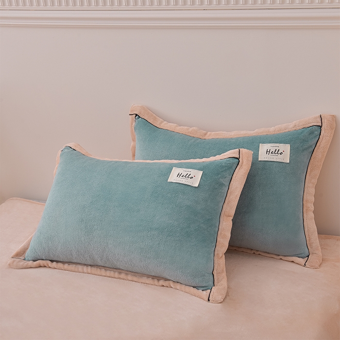 91家纺网 家纺一手货源 找家纺 云恋家纺 纯色双面绒牛奶绒床上用品四件套加厚绒法兰绒床笠被套罩床单双人 青春-蓝拼金