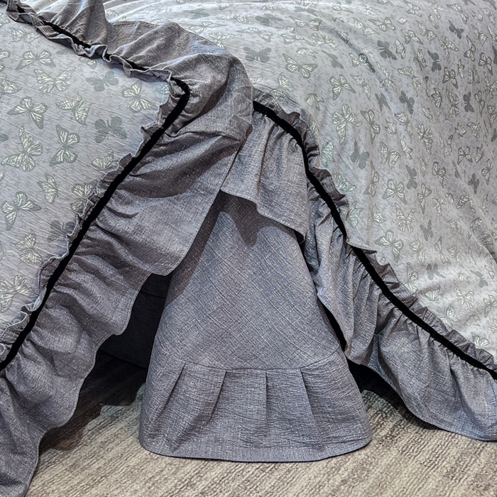 91家纺网 家纺一手货源 找家纺 玉海棠家纺 2025新款法式花边棉麻四件套 蝴蝶飞飞