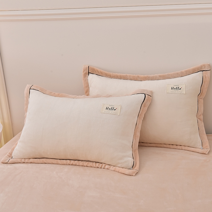 91家纺网 家纺一手货源 找家纺 云恋家纺 纯色双面绒牛奶绒床上用品四件套加厚绒法兰绒床笠被套罩床单双人 青春-米拼金