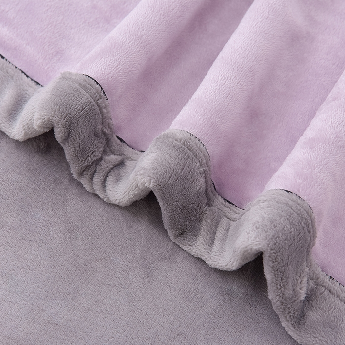 91家纺网 家纺一手货源 找家纺 云恋家纺 纯色双面绒牛奶绒床上用品四件套加厚绒法兰绒床笠被套罩床单双人 青春-紫拼灰