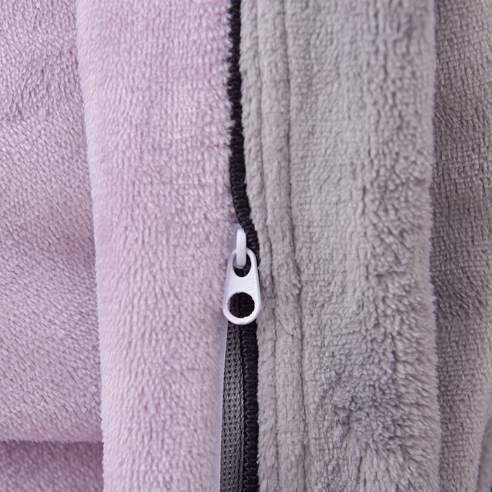 91家纺网 家纺一手货源 找家纺 云恋家纺 纯色双面绒牛奶绒床上用品四件套加厚绒法兰绒床笠被套罩床单双人 青春-紫拼灰