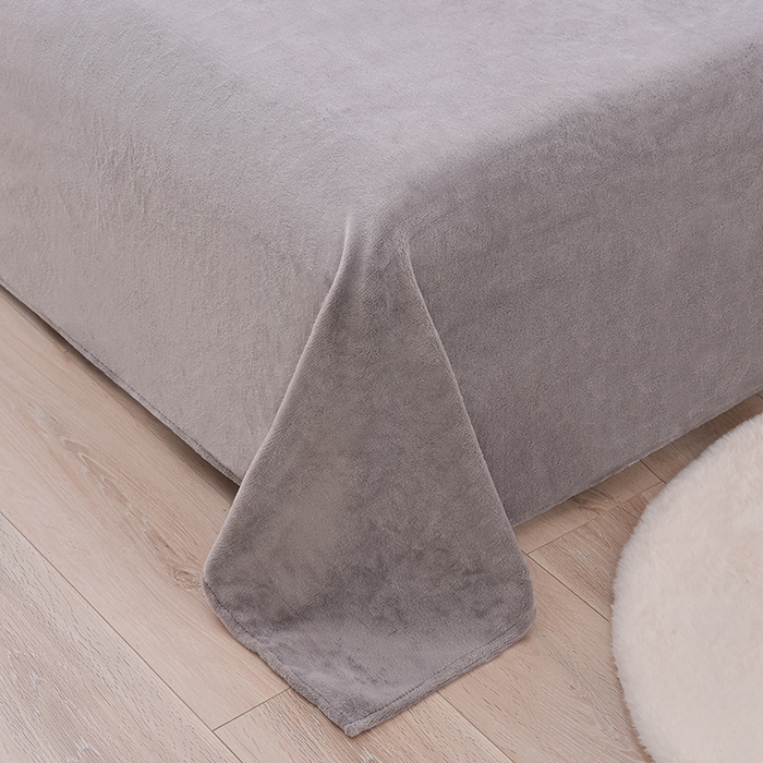 91家纺网 家纺一手货源 找家纺 云恋家纺 纯色双面绒牛奶绒床上用品四件套加厚绒法兰绒床笠被套罩床单双人 青春-紫拼灰