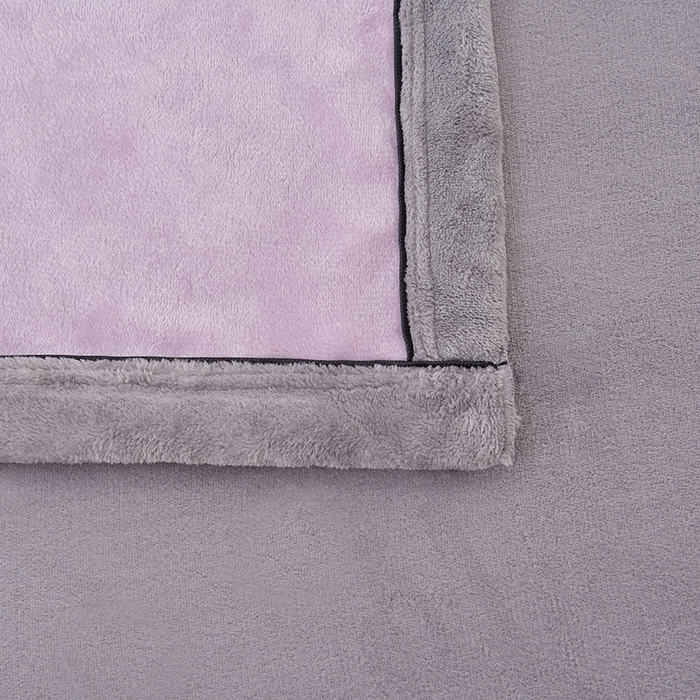 91家纺网 家纺一手货源 找家纺 云恋家纺 纯色双面绒牛奶绒床上用品四件套加厚绒法兰绒床笠被套罩床单双人 青春-紫拼灰