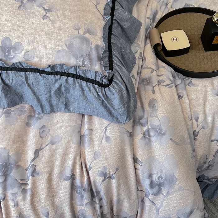 91家纺网 家纺一手货源 找家纺 玉海棠家纺 2025新款法式花边棉麻四件套 花叶