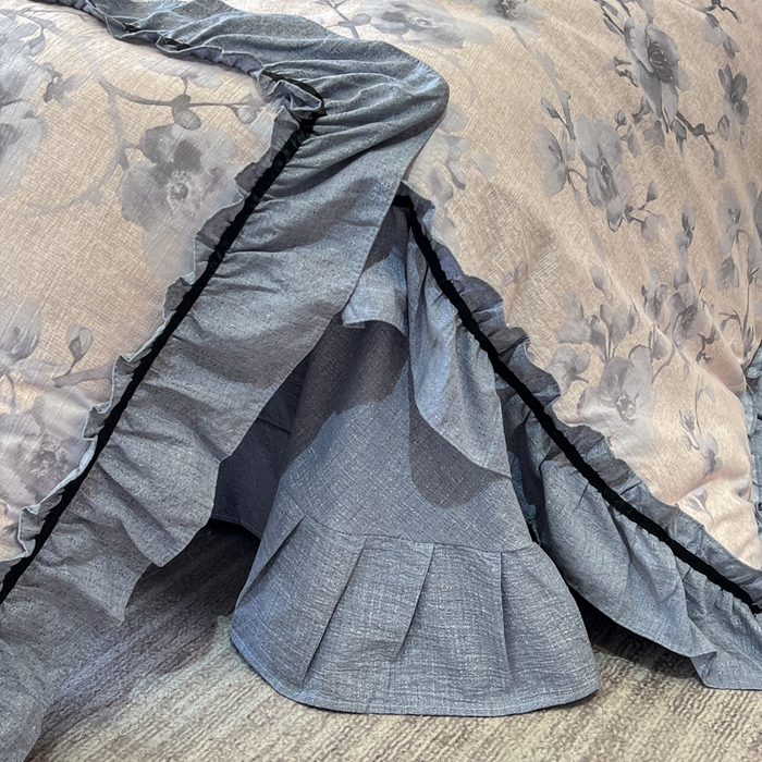 91家纺网 家纺一手货源 找家纺 玉海棠家纺 2025新款法式花边棉麻四件套 花叶