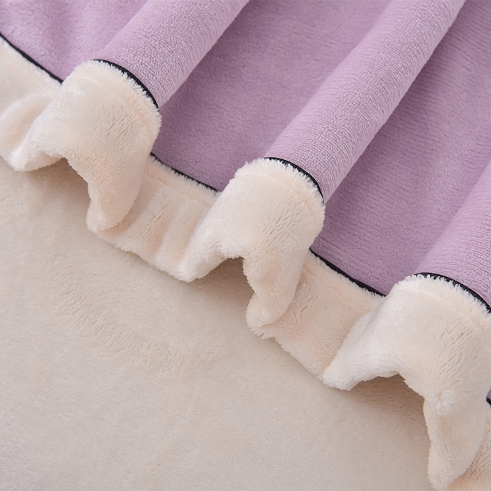 91家纺网 家纺一手货源 找家纺 云恋家纺 纯色双面绒牛奶绒床上用品四件套加厚绒法兰绒床笠被套罩床单双人 青春-紫拼米