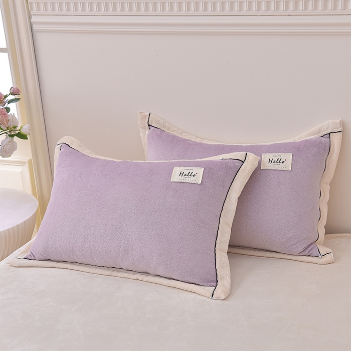 91家纺网 家纺一手货源 找家纺 云恋家纺 纯色双面绒牛奶绒床上用品四件套加厚绒法兰绒床笠被套罩床单双人 青春-紫拼米