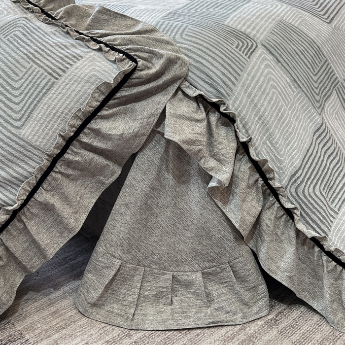 91家纺网 家纺一手货源 找家纺 玉海棠家纺 2025新款法式花边棉麻四件套 爵士-灰