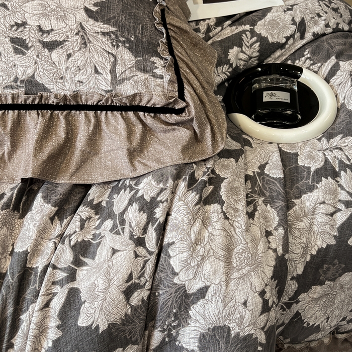 91家纺网 家纺一手货源 找家纺 玉海棠家纺 2025新款法式花边棉麻四件套 鎏金旧梦