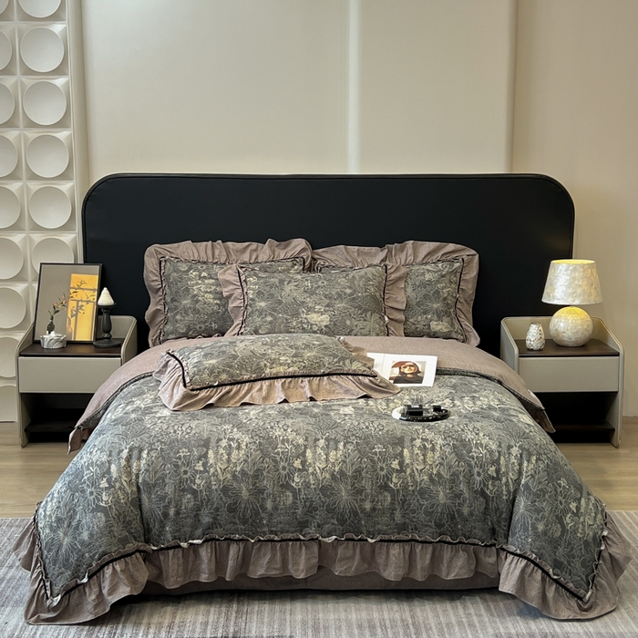 玉海棠家纺 2025新款法式花边棉麻四件套 迷迭花园