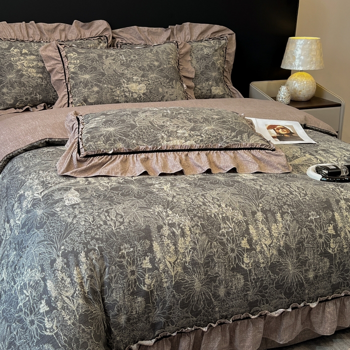 91家纺网 家纺一手货源 找家纺 玉海棠家纺 2025新款法式花边棉麻四件套 迷迭花园