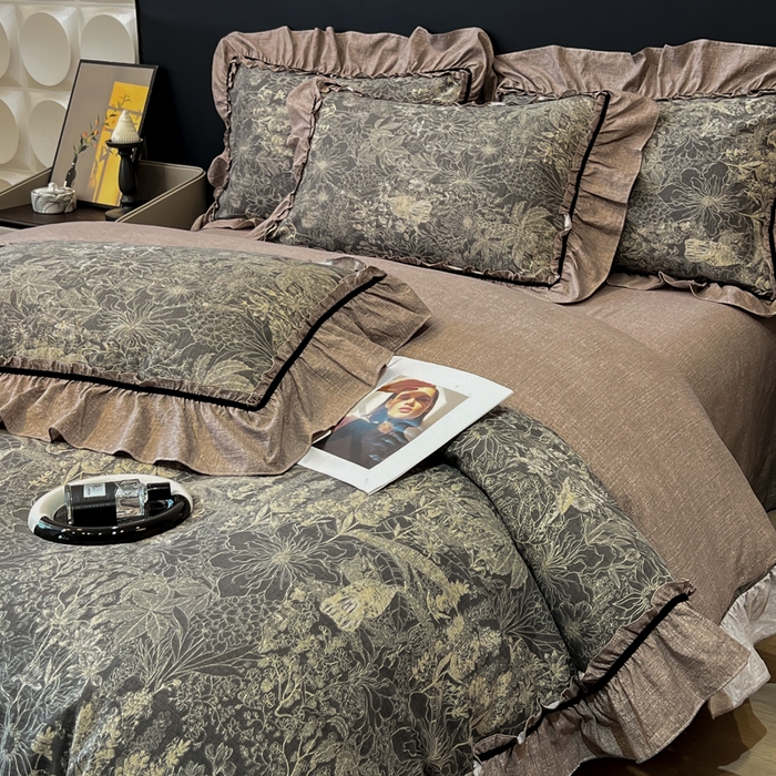 91家纺网 家纺一手货源 找家纺 玉海棠家纺 2025新款法式花边棉麻四件套 迷迭花园