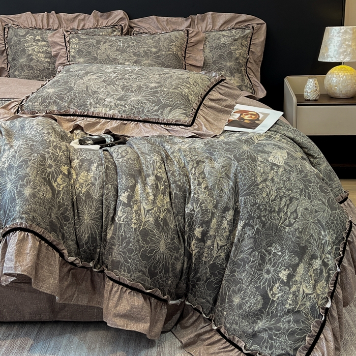 91家纺网 家纺一手货源 找家纺 玉海棠家纺 2025新款法式花边棉麻四件套 迷迭花园