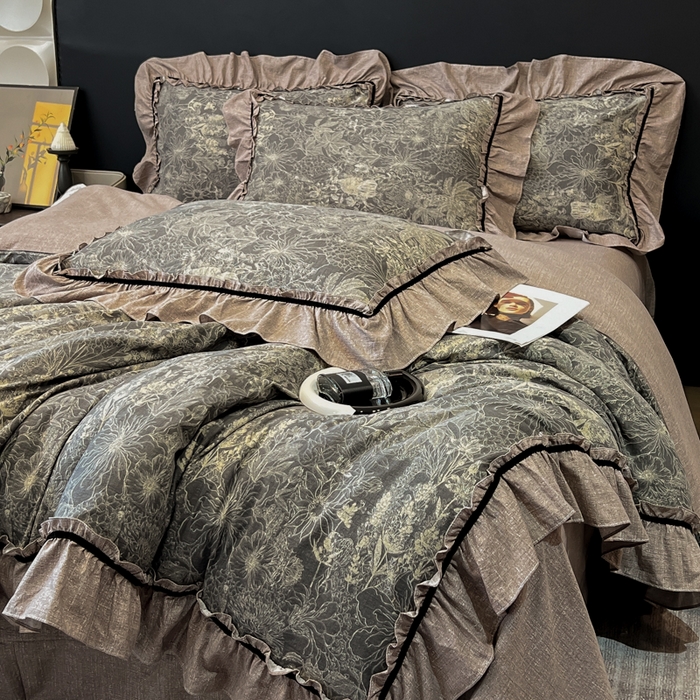 91家纺网 家纺一手货源 找家纺 玉海棠家纺 2025新款法式花边棉麻四件套 迷迭花园