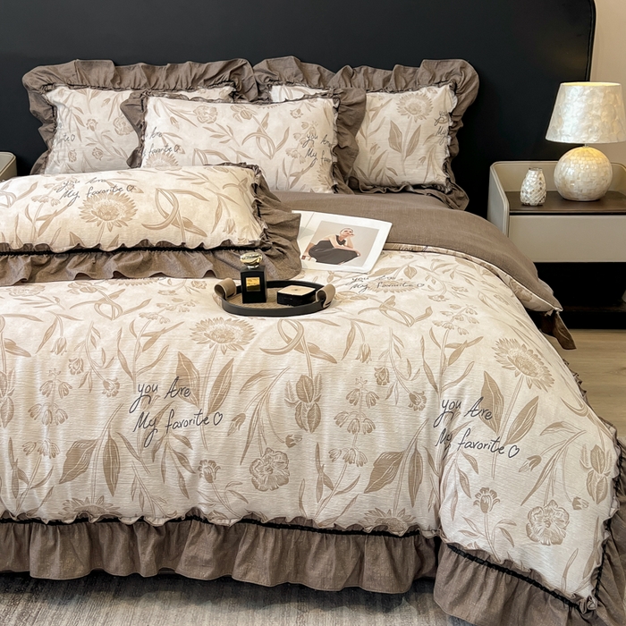 91家纺网 家纺一手货源 找家纺 玉海棠家纺 2025新款法式花边棉麻四件套 秘境