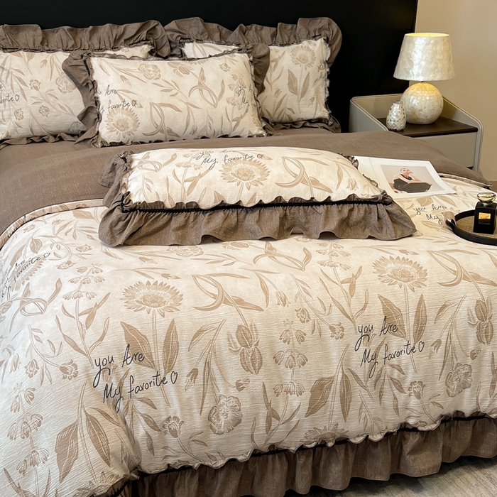 91家纺网 家纺一手货源 找家纺 玉海棠家纺 2025新款法式花边棉麻四件套 秘境