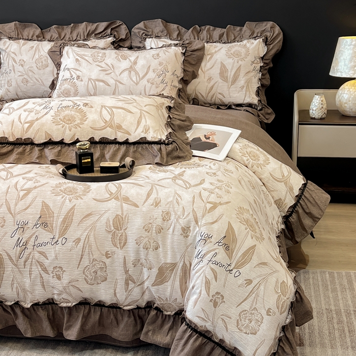 91家纺网 家纺一手货源 找家纺 玉海棠家纺 2025新款法式花边棉麻四件套 秘境