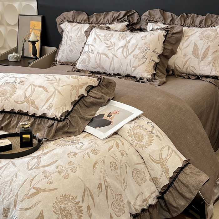 91家纺网 家纺一手货源 找家纺 玉海棠家纺 2025新款法式花边棉麻四件套 秘境