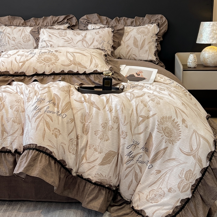 91家纺网 家纺一手货源 找家纺 玉海棠家纺 2025新款法式花边棉麻四件套 秘境