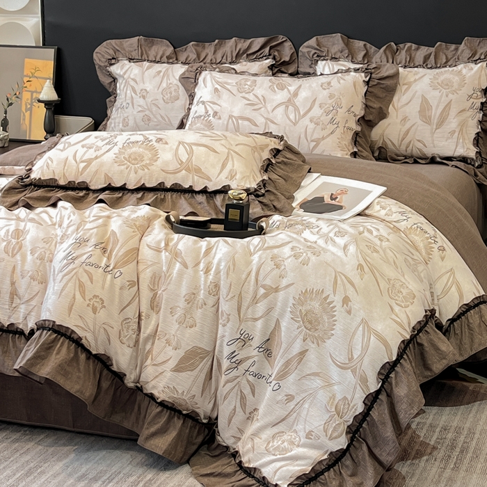 91家纺网 家纺一手货源 找家纺 玉海棠家纺 2025新款法式花边棉麻四件套 秘境