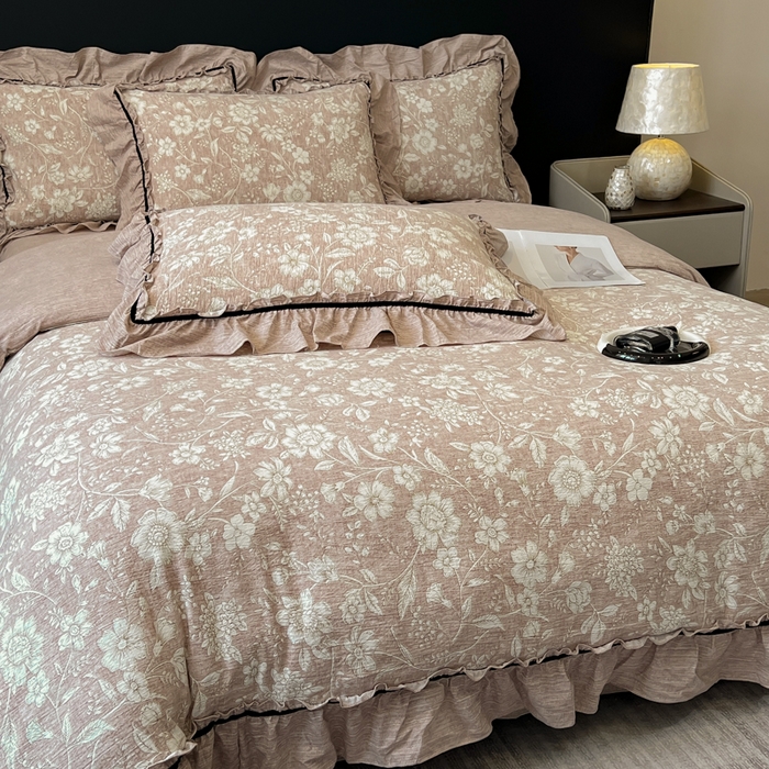 91家纺网 家纺一手货源 找家纺 玉海棠家纺 2025新款法式花边棉麻四件套 莫问