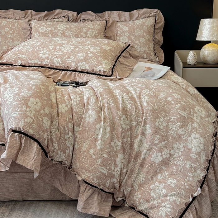 91家纺网 家纺一手货源 找家纺 玉海棠家纺 2025新款法式花边棉麻四件套 莫问