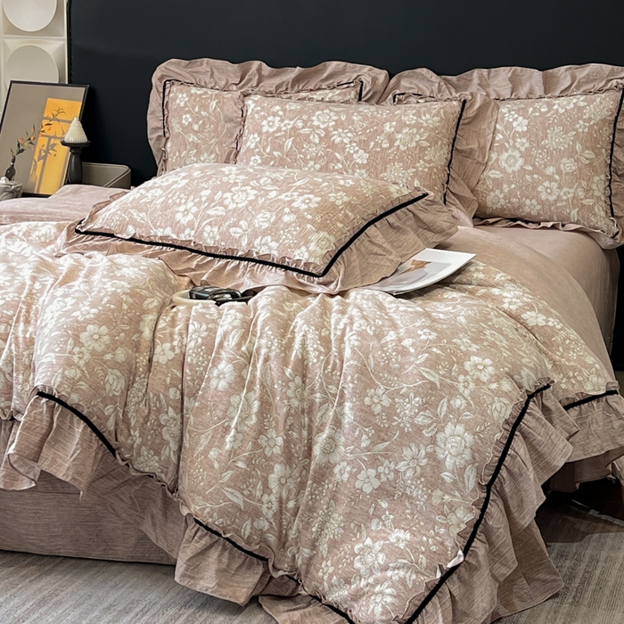 91家纺网 家纺一手货源 找家纺 玉海棠家纺 2025新款法式花边棉麻四件套 莫问