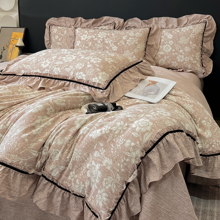 91家纺网 家纺一手货源 找家纺 玉海棠家纺 2025新款法式花边棉麻四件套 莫问