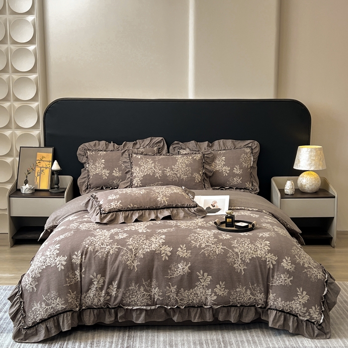 玉海棠家纺 2025新款法式花边棉麻四件套 暮色迷情