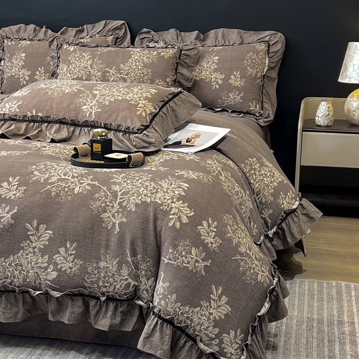 91家纺网 家纺一手货源 找家纺 玉海棠家纺 2025新款法式花边棉麻四件套 暮色迷情