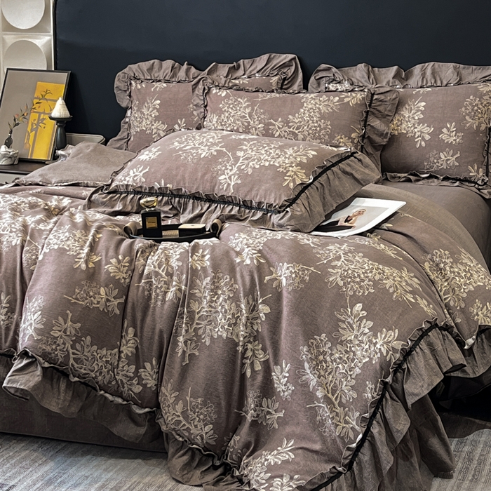 91家纺网 家纺一手货源 找家纺 玉海棠家纺 2025新款法式花边棉麻四件套 暮色迷情