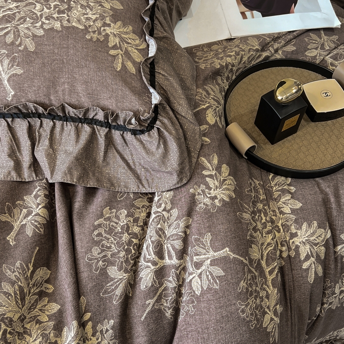 91家纺网 家纺一手货源 找家纺 玉海棠家纺 2025新款法式花边棉麻四件套 暮色迷情