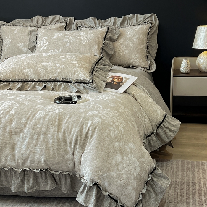 91家纺网 家纺一手货源 找家纺 玉海棠家纺 2025新款法式花边棉麻四件套 森与集